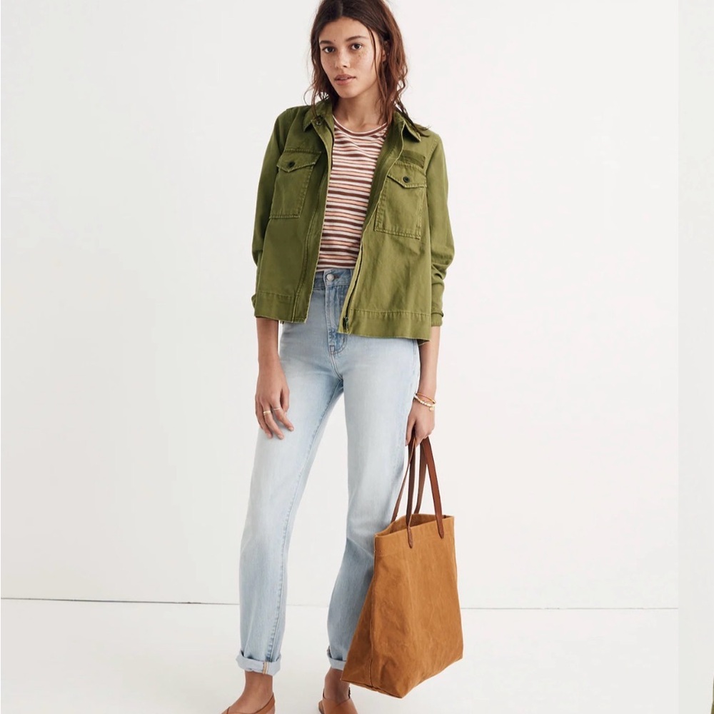 Madewell Army Swing Crop Jacket Green Zipper Size Medium